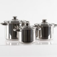 Conjunto de panelas de acampamento com tampa de vidro (aço inoxidável) - conjunto de 6 peças