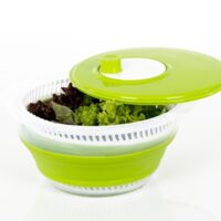 centrifugadora de salada dobrável, lima/branca, também peneira e tigela, com tampa